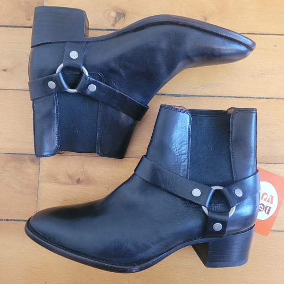 Frye Black Leather Ankle Booties with Buckle - Picture 4 of 9